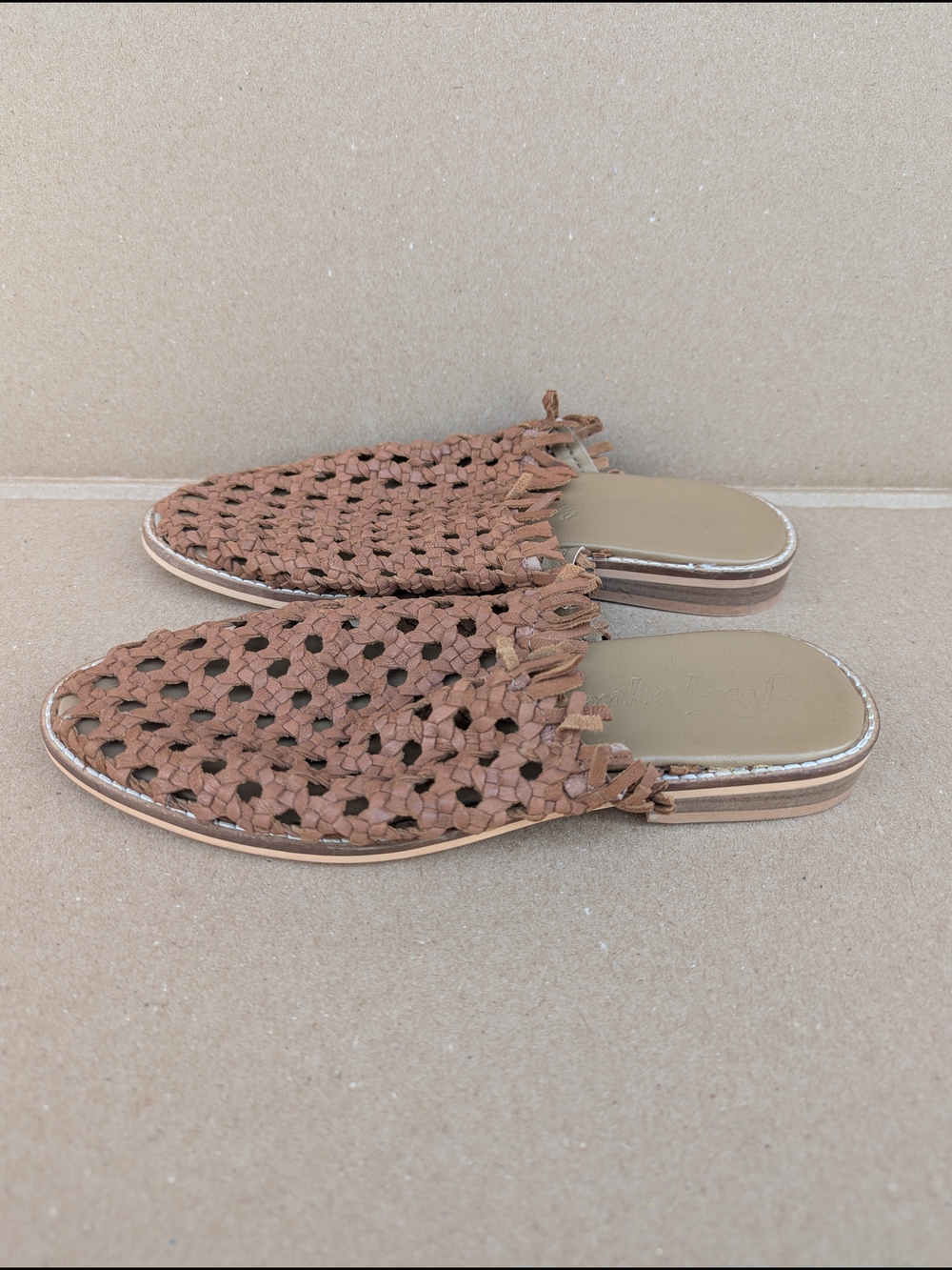 Free People Mirage Woven Leather Fringe Slip On Mule Sandal Flats Tan NWT Boho - Picture 3 of 10